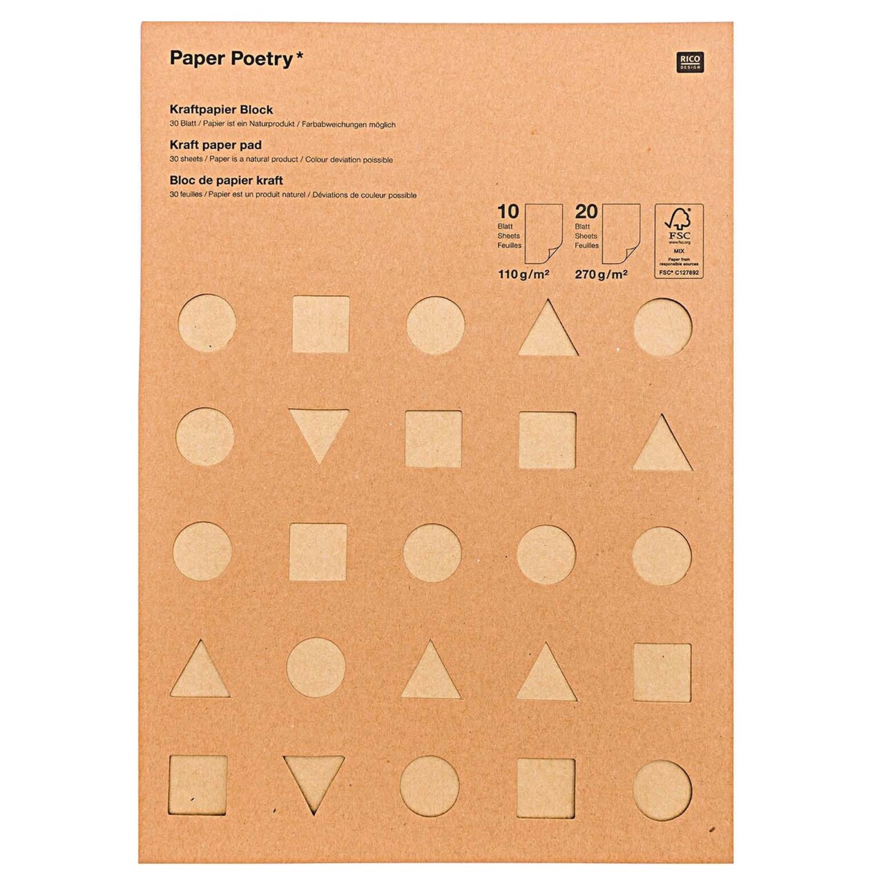 Rico Design Kraft Pad - Mixed Weights 110 gsm/270 gsm, 30 Sheets